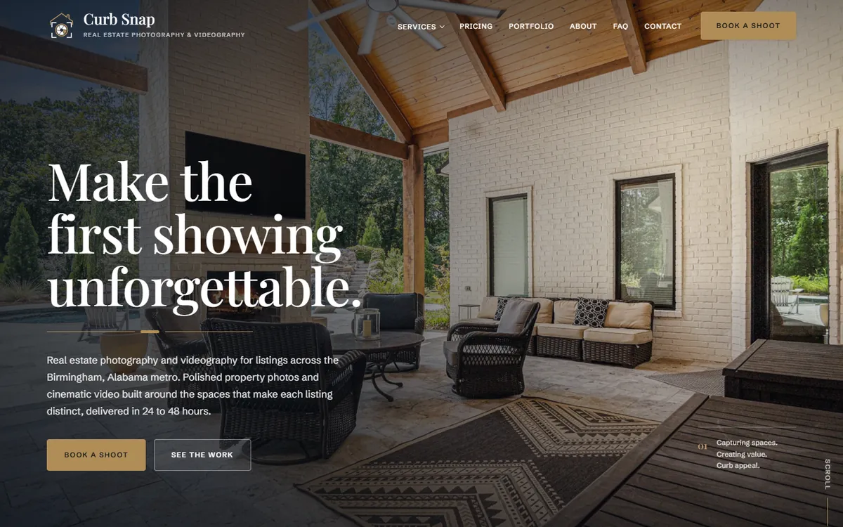Curb Snap homepage on desktop
